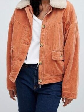 Pull&Bear Orange Corduroy Sherpa Collar Jacket